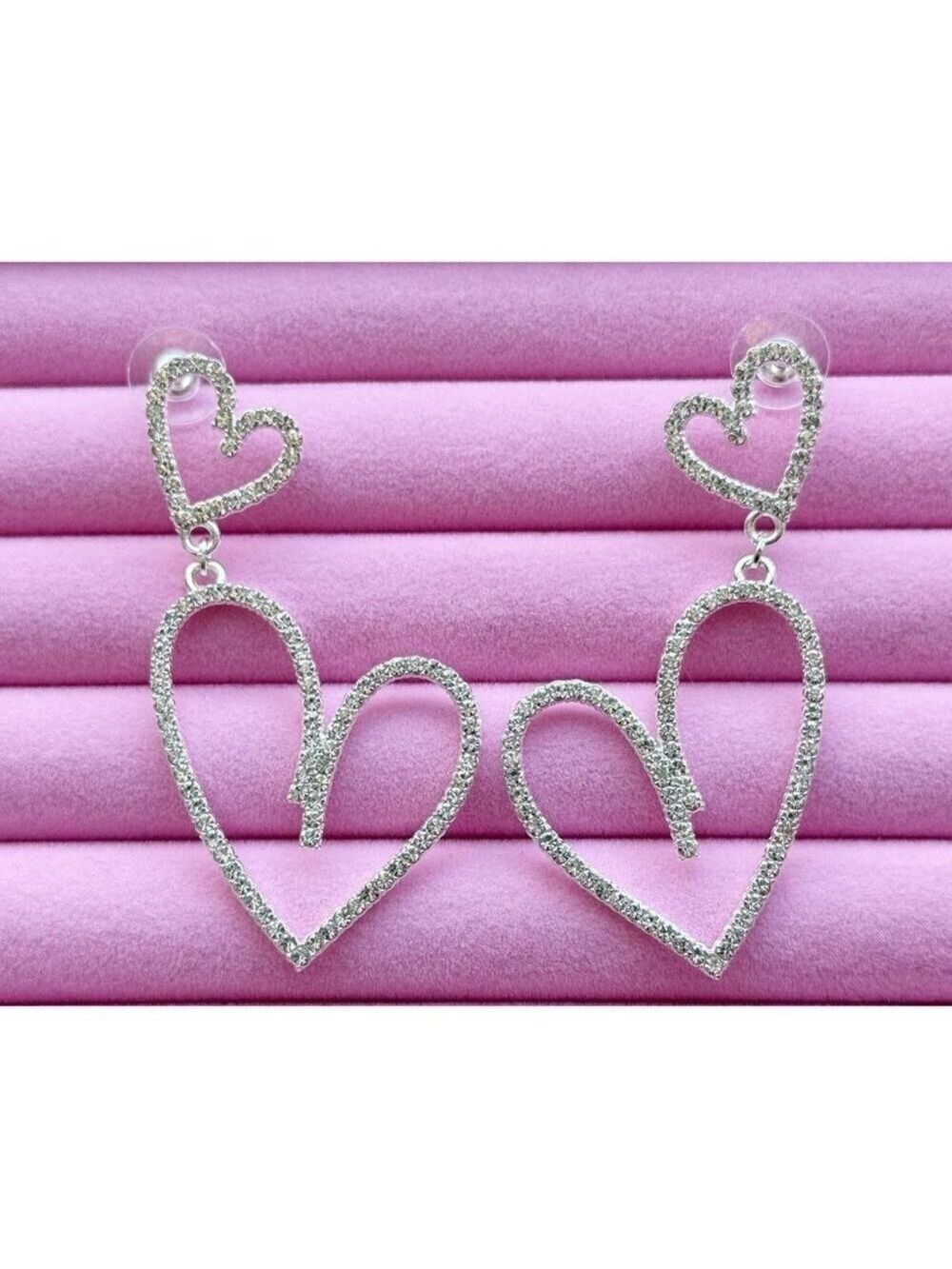 Heart Bling Hallow Dangle Earrings Light Wearing NWT